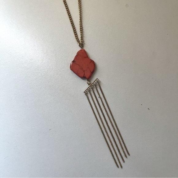 Charming Charlie Chain Fringe Necklace Statement Coral Gold Toned Curb Style 20" - Picture 1 of 6